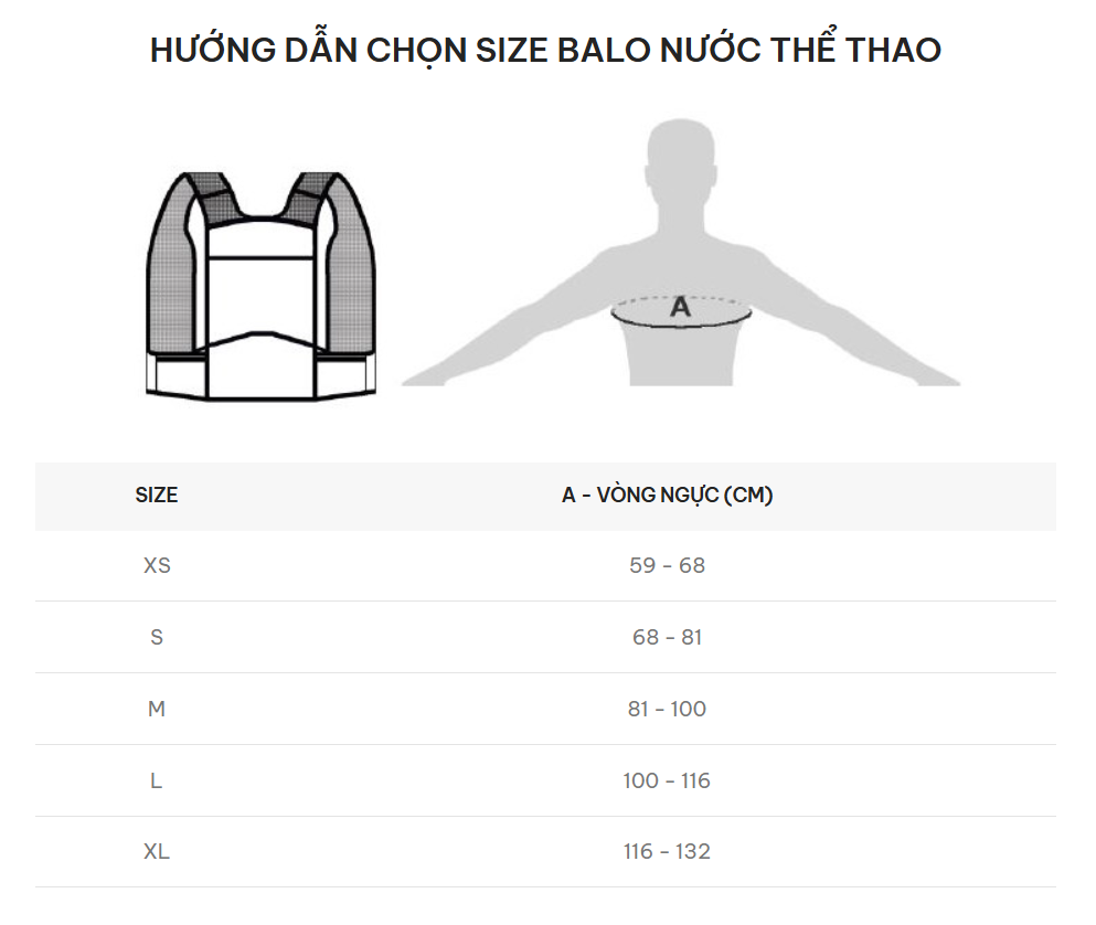 Bảng size balo nước MUDE