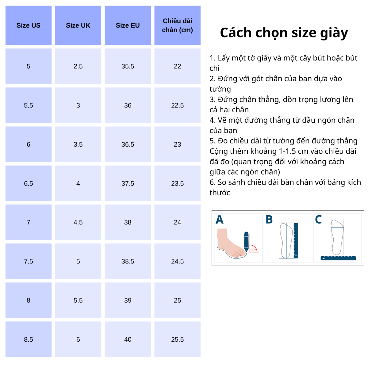 Bảng size giày nike nữ