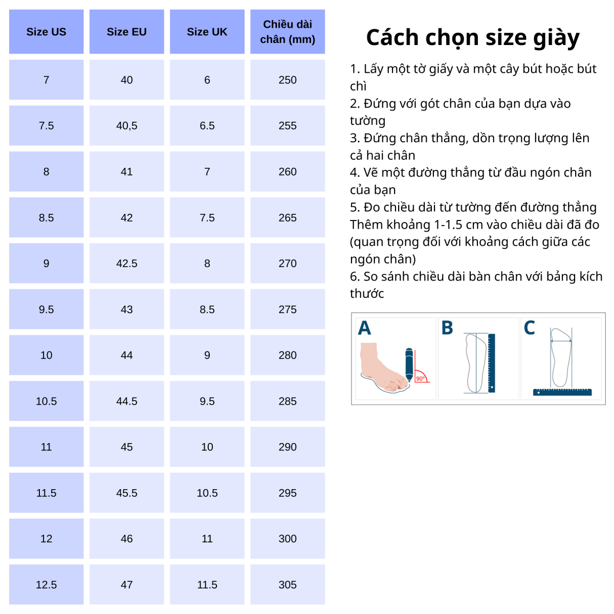 Bảng size giày Nike nam