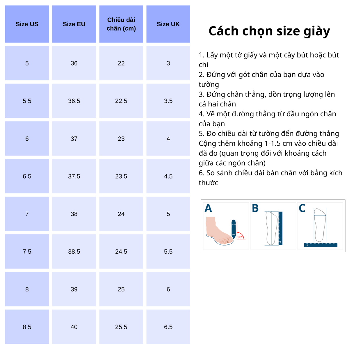 Size giày chạy bộ On Running nữ