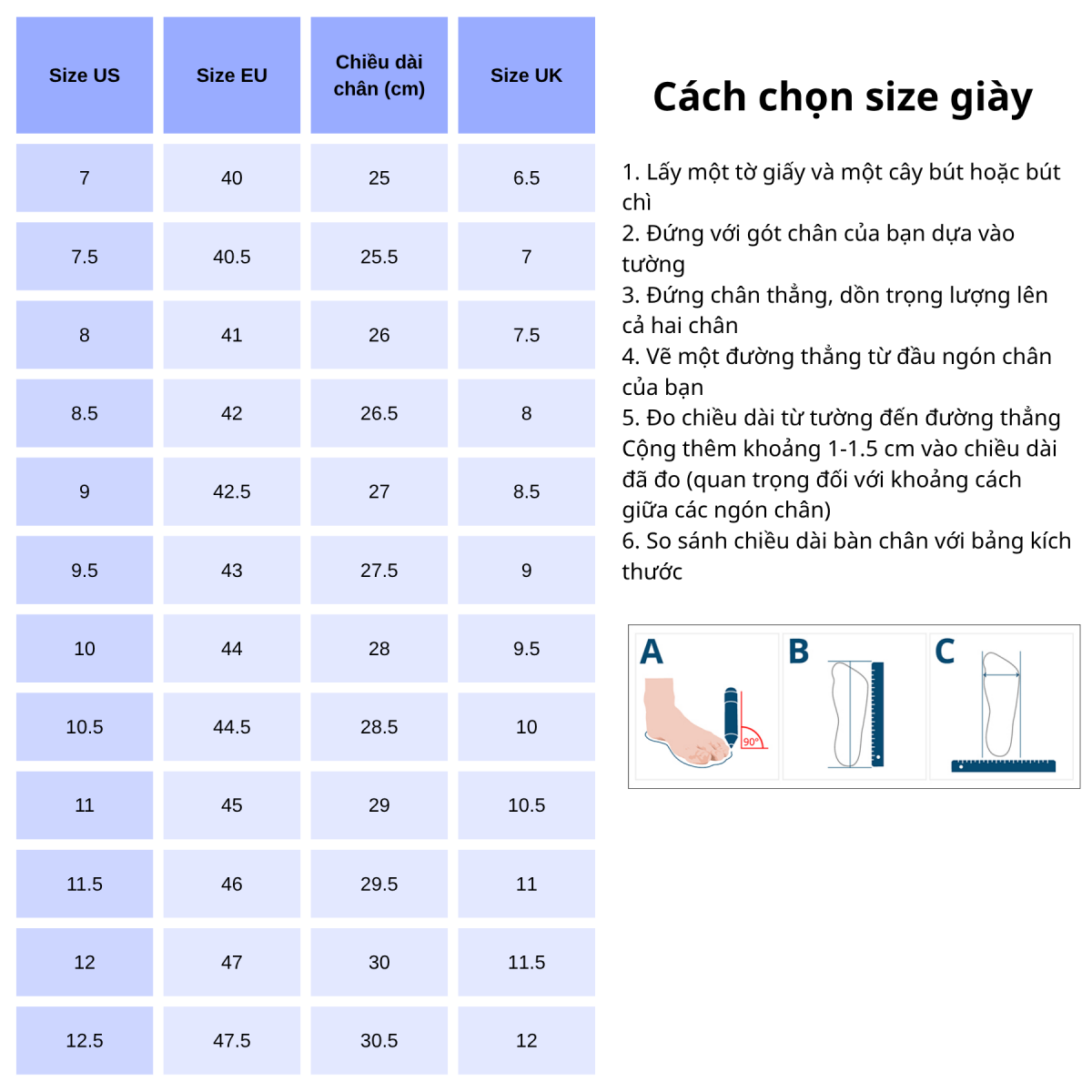 Size giày chạy bộ On Running nam