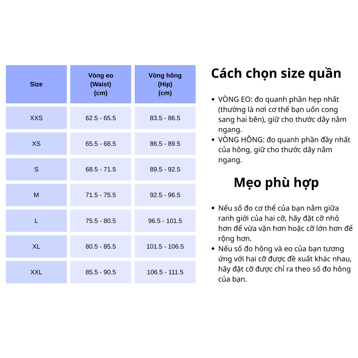 Size quần Nike nữ