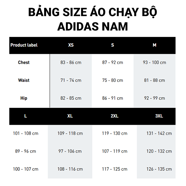 size áo adidas nam