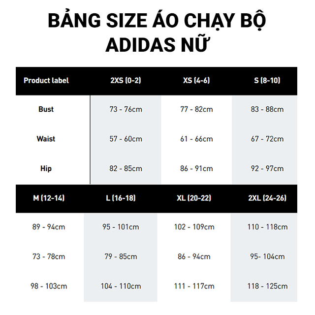 size áo adidas nữ