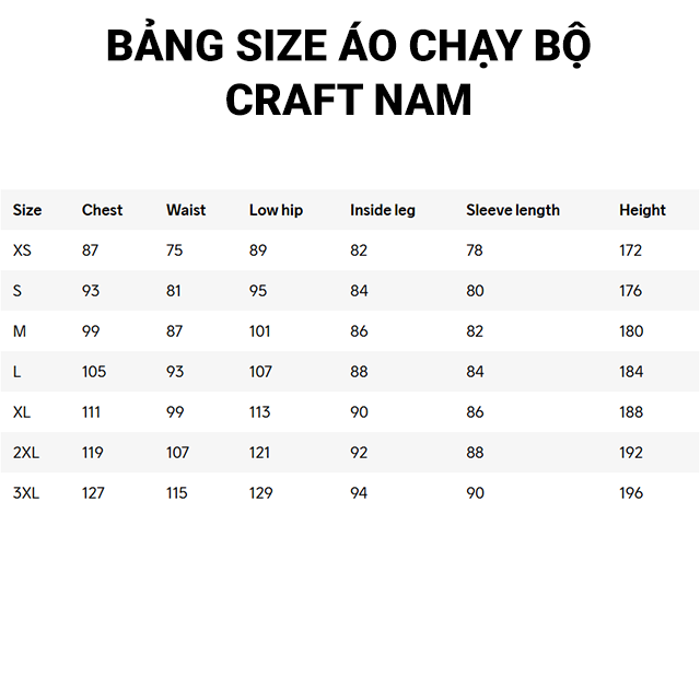 size áo craft nam