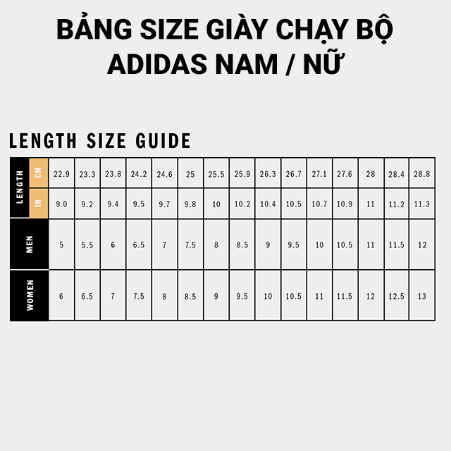 size giày adidas