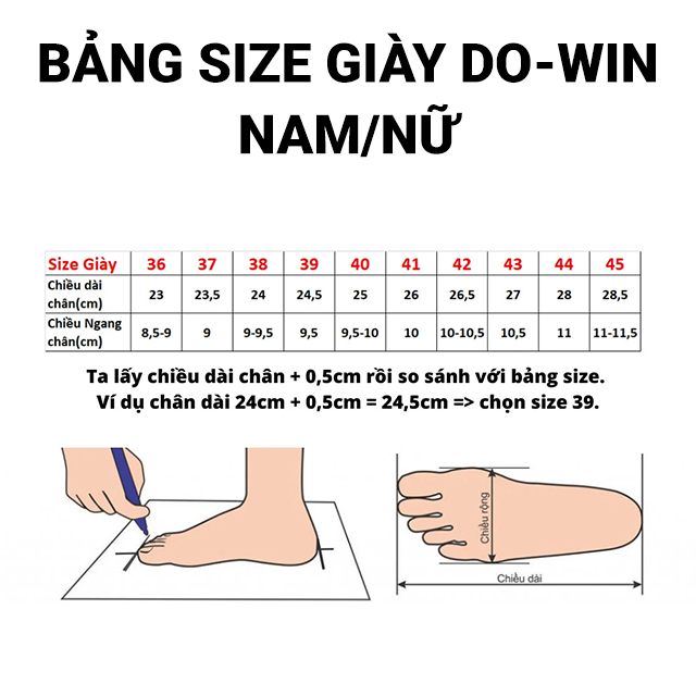 size giày do-win