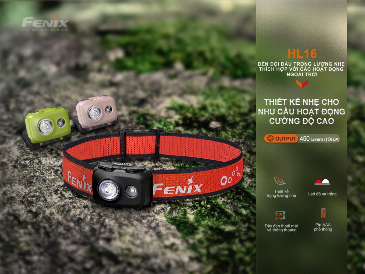 Đèn pin đội đầu Fenix HL 16 nhẹ, tối ưu về trọng lượng