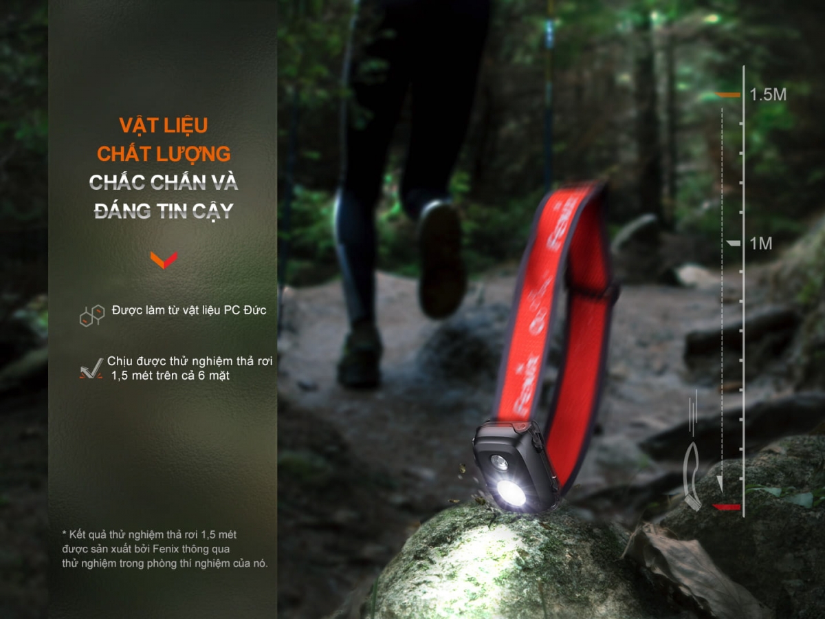 Vật liệu của Fenix HL 16 là PC bền bỉ