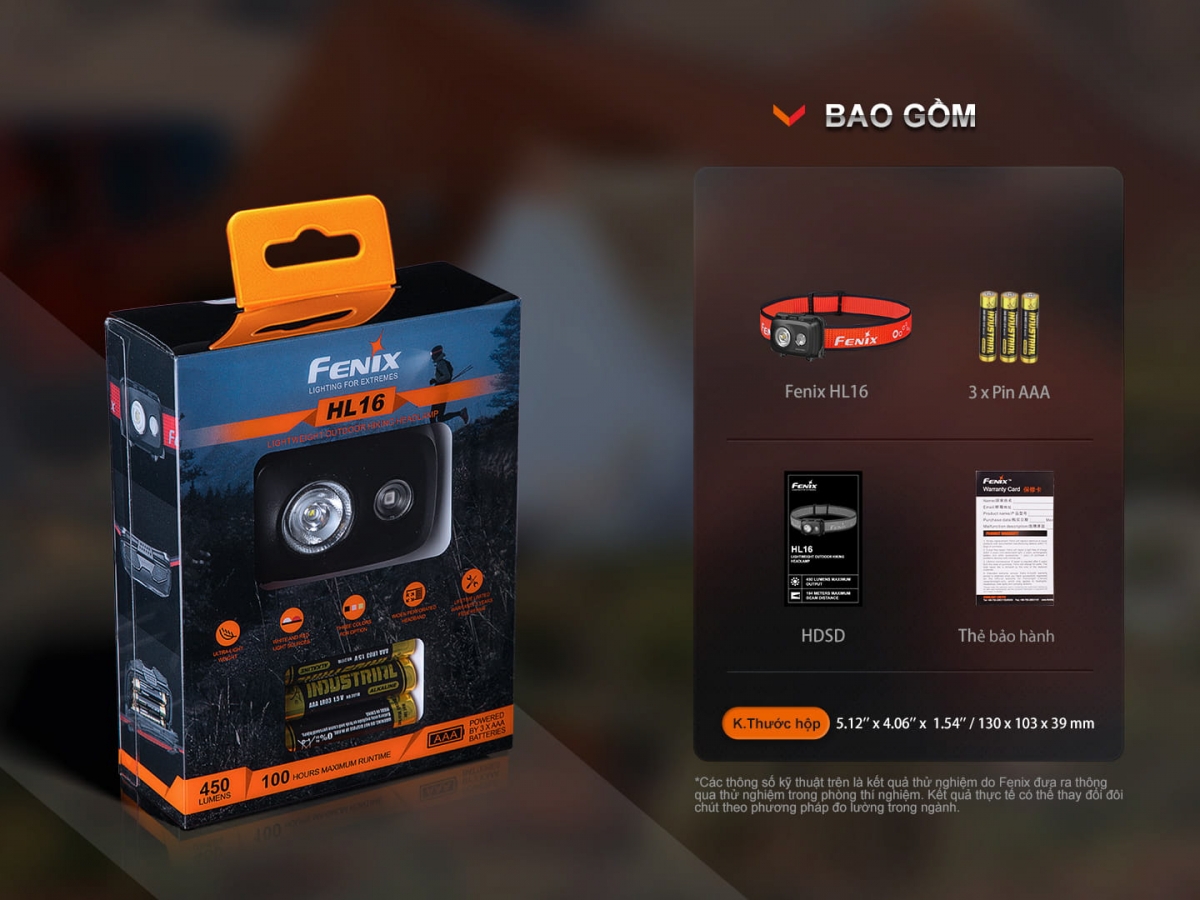 Fenix HL 16 có thêm 3 pin AAA dễ thay và chuẩn IP66 để yên tâm khi gặp bụi,