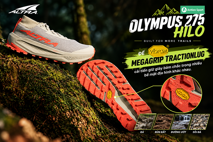 Đế Vibram Megagrip TractionLug cải tiến giữ giày bám chắc trong nhiều bề mặt địa hình khác nhau