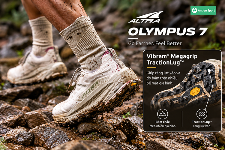 Đế ngoài Vibram® Megagrip kết hợp TractionLug™ giúp tăng lực kéo và độ bám trên nhiều bề mặt địa hình