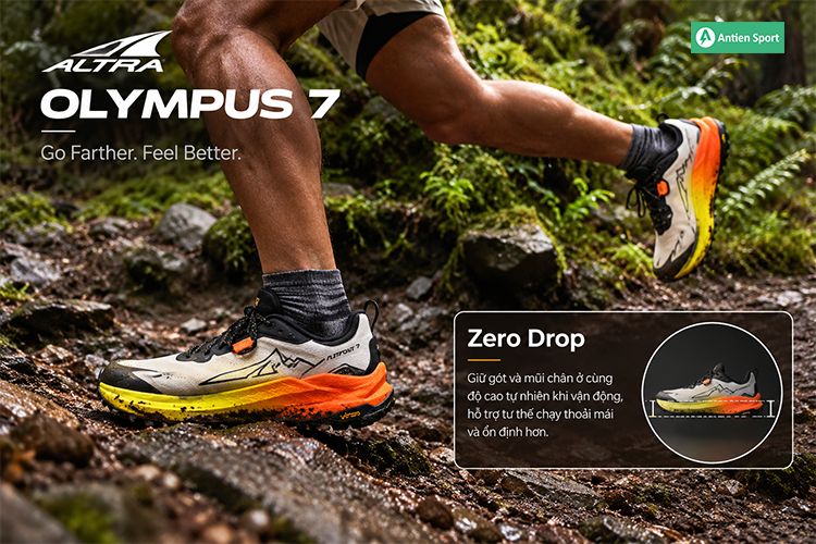 Thiết kế Zero Drop giữ gót và mũi chân ở cùng độ cao, tự nhiên khi vận động