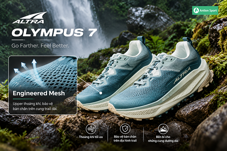 Upper Engineered Mesh thoáng khí, bảo vệ bàn chân trên cung trail dài