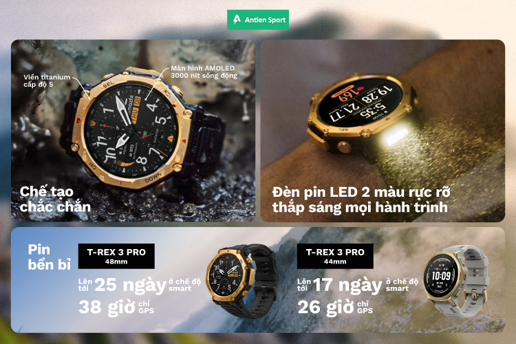Đồng hồ thể thao Amazfit T-Rex 3 Pro thiết kế bền bỉ
