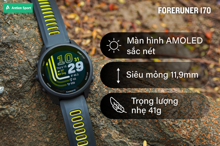 Forerunner 170 Music cho cảm giác đeo thoải mái với thiết kế gọn nhẹ