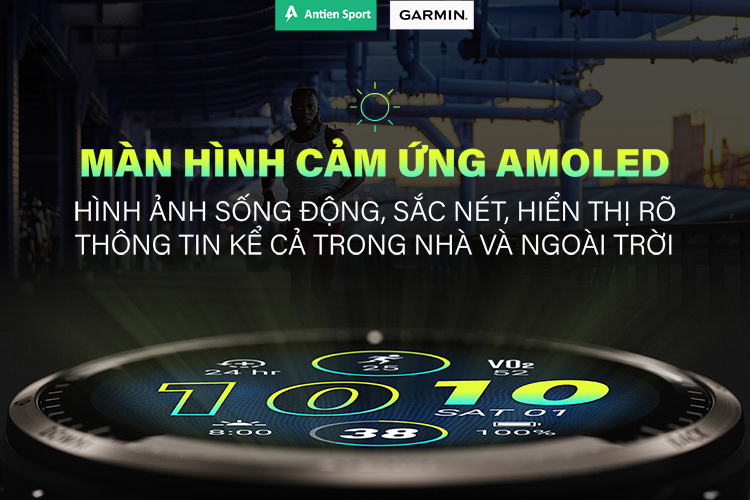 FR965 sở hữu màn hình AMOLED sống động, hiển thị thông tin rõ nét