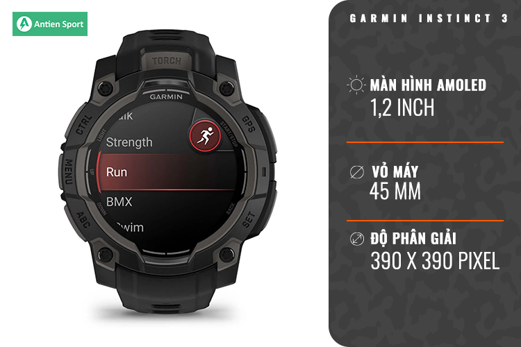 Instinct 3 - 45 mm, Amoled nổi bật với màn hình sống động 1,2 inch