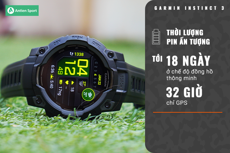 Phiên bản Instict 3 - 45 mm, Amoled cho thời lượng sử dụng tới 18 ngày ở chế độ smart watch