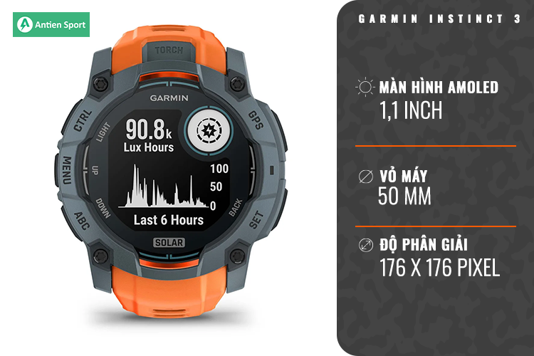 Instinct 3 Solar 05 MM hiển thị hình ảnh sáng với màn hình MIP 0,9 inch