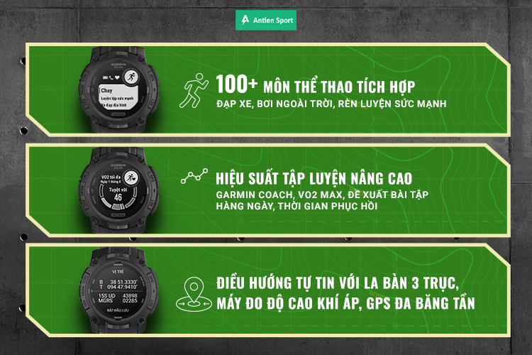 Garmin Instinct 3 Tactical hỗ trợ đa dạng môn thể thao