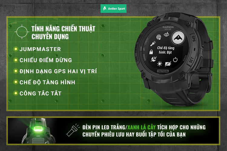 Garmin Instinct 3 Tactical tích hợp tính năng chiến thuật chuyên dụng