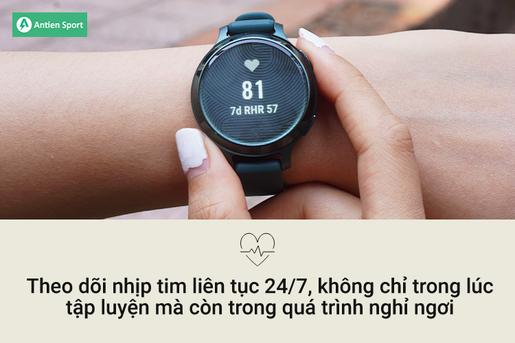 Lily 2 Active liên tục ghi nhận nhịp tim của bạn 24/7