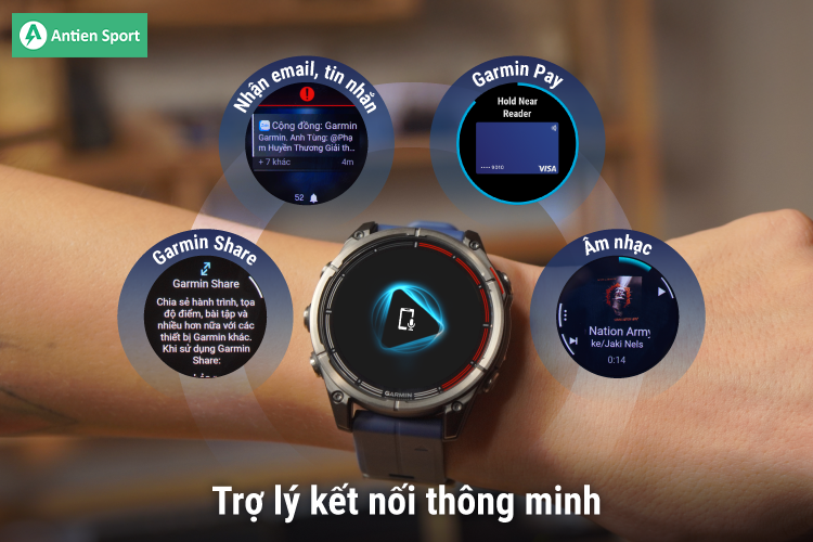 Quatix 8 kết nối liền mạch với thế giới qua nghe gọi, ra lệnh giọng nói và thanh toán chỉ bằng một chạm trên cổ tay