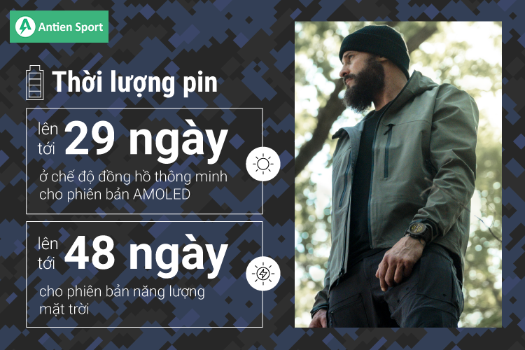 Sẵn sàng cho mọi nhiệm vụ dài hơi với tuổi thọ pin tới 19 ngày ở chế độ đồng hồ thông minh