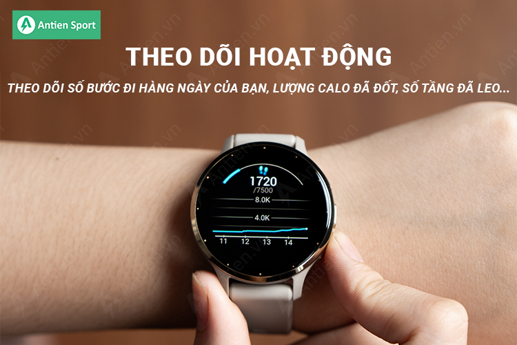 Venu 3S giúp bạn nắm được lượng calo đã tiêu hao, số bước đi trong ngày