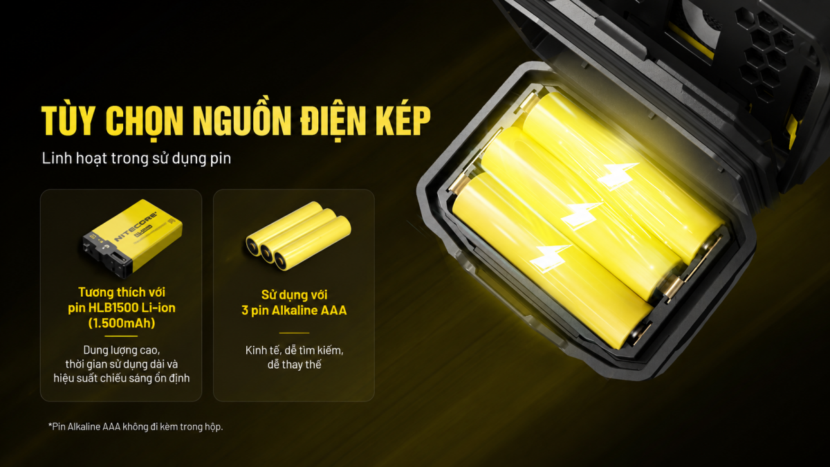UT27 Pro có thể sử dụng pin sạc HLB1500 Li-ion 1.500mAh hoặc 3 pin AAA