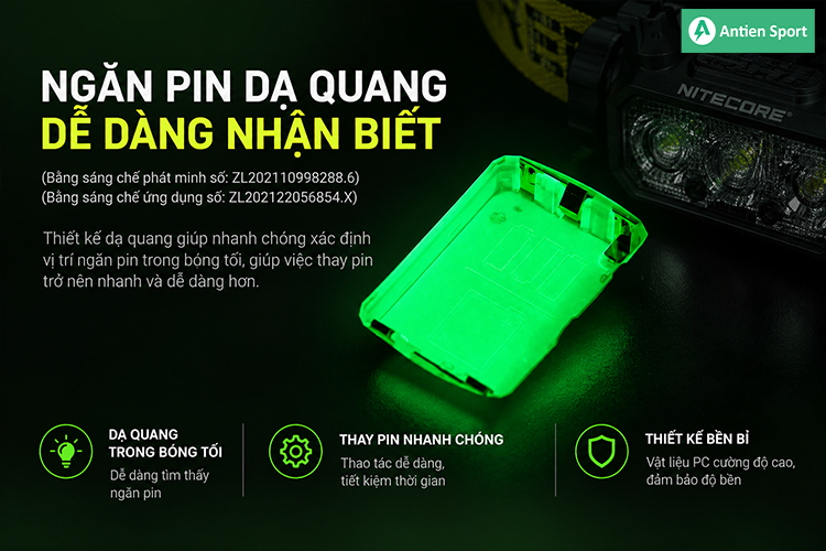 Khay pin dạ quang giúp dễ dàng nhận biết trong mọi môi trường