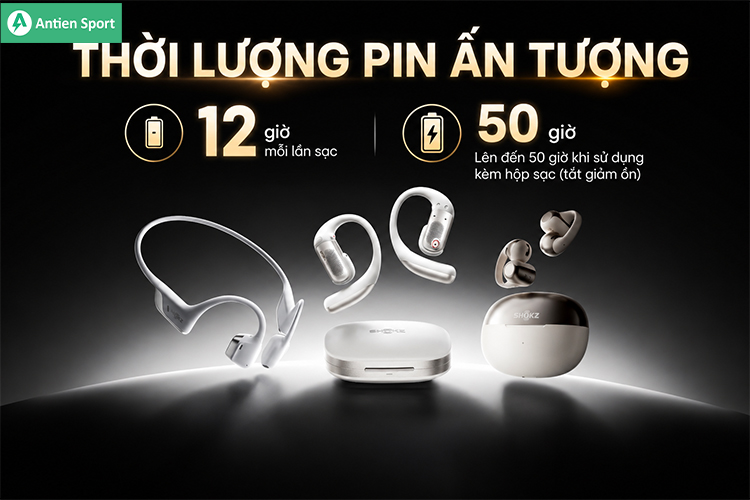 OpenFit Pro mang tới thời lượng pin tới 12 giờ sử dụng mỗi lần sạc